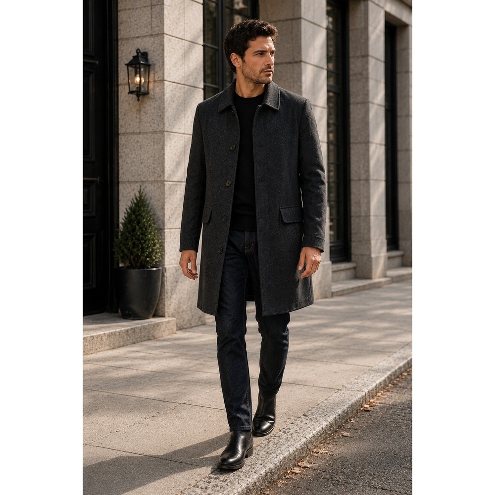 VINTAGE Banana Republic Italian Wool Cashmere Coat Men L Charcoal Car MINIMALIST
